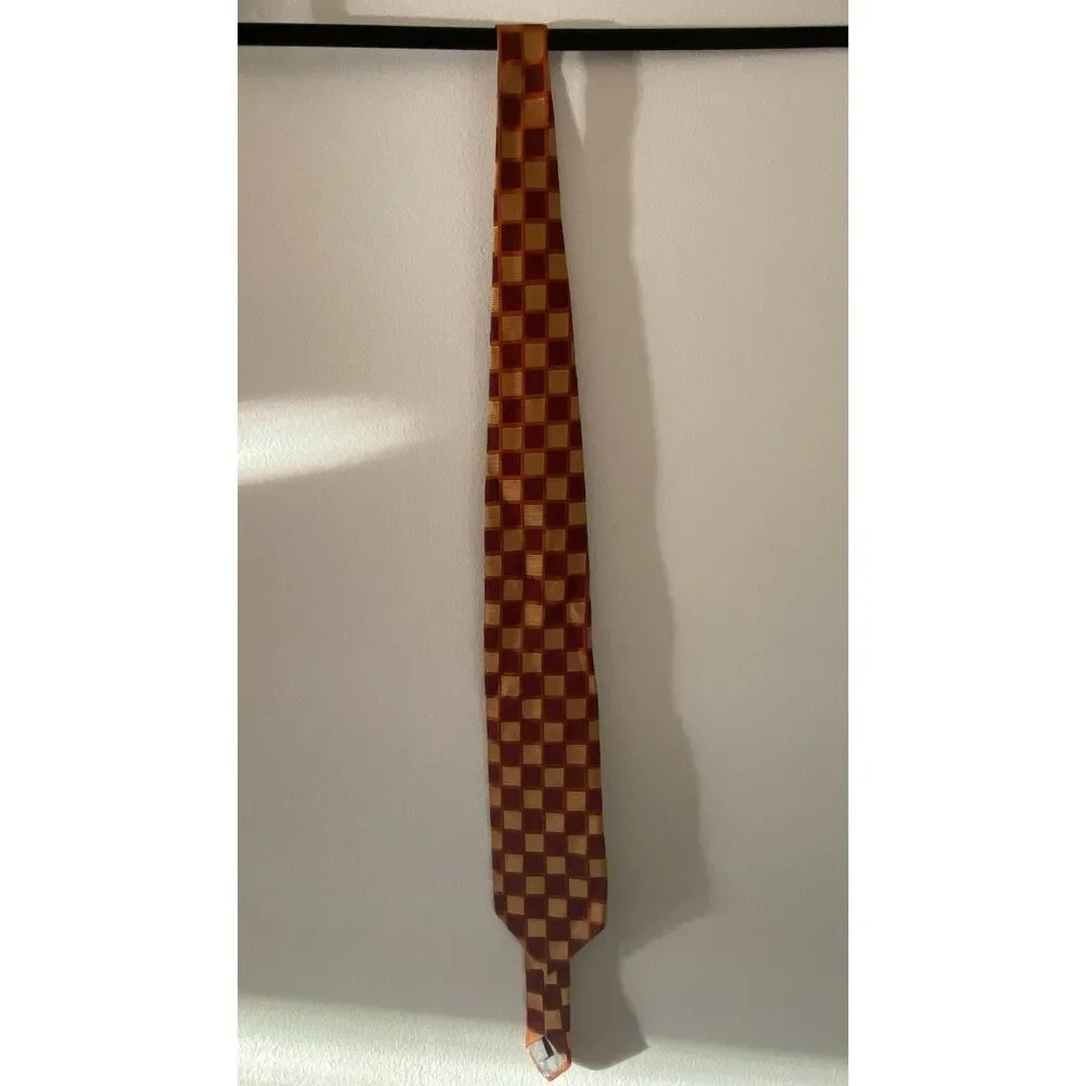 Sartori 100% Silk Red Orange Checkered Men's Tie Made in Italy